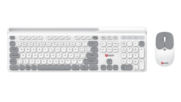 Klávesnice C-TECH Quallis WLKMC-05, bezdrátový combo set s myší, bílá, USB, CZ/SK