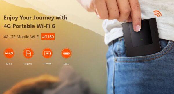 Tenda 4G180v4 4G LTE Mobile AX300 WiFi 6 battery modem router, WPA3, USB-C, 2100 mAh, 8.5 hod.