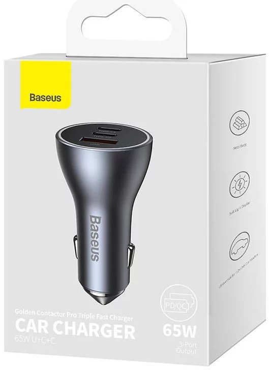 5-526 Baseus CGJP010013 Nabíječka do Auta Triple Quick Charger USB/USB-C/USB-C 65W Dark Grey