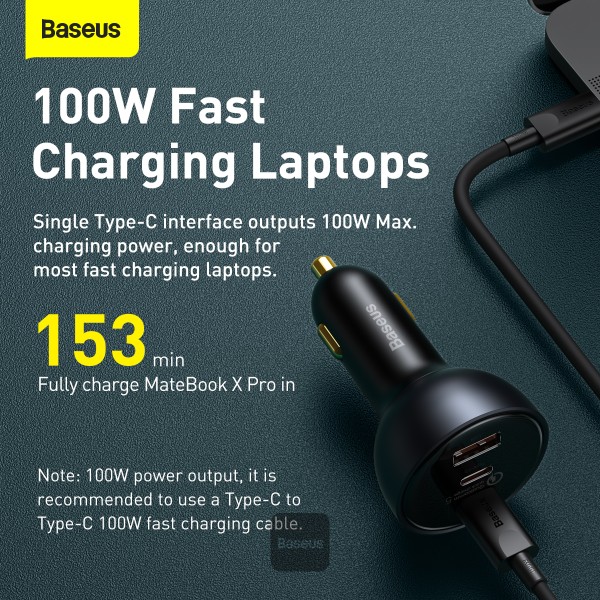 5-765 Baseus nabíječka do auta 1x USB-A 2x USB-C Quick Charge 5 160W šedá + kabel USB-C