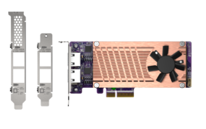 QNAP QM2 series, 2 x PCIe 2280 M.2 SSD slots, PCIe Gen3 x 4 , 2 x  Intel I225LM 2.5GbE NBASE-T port