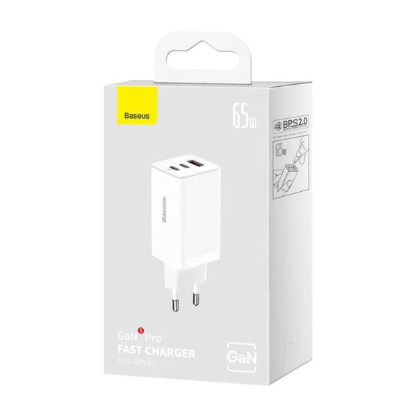 6-15 Baseus CCGP120202 GaN5 Pro Quick Nabíječka USB + 2x USB-C 65W White