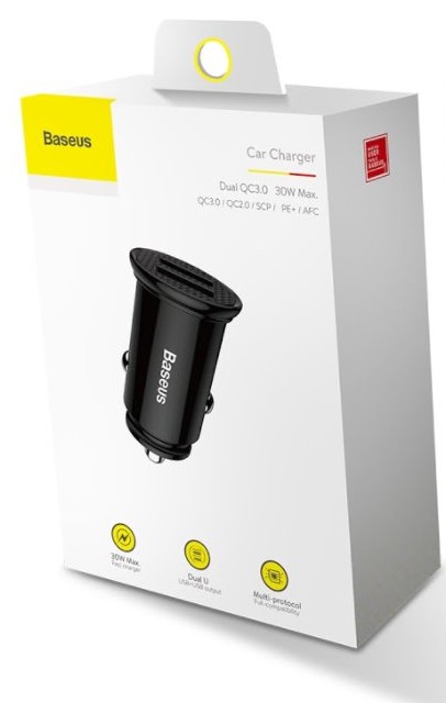 Baseus rychlonabíječka do auta 2xUSB QC3.0 30W černá