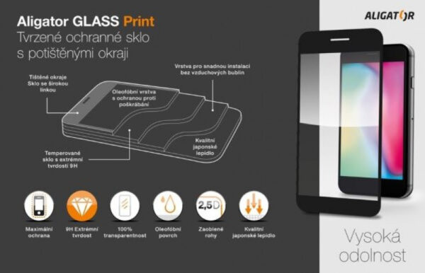 Aligator ochranné tvrzené sklo GLASS PRINT, Samsung Galaxy A14 4G/5G, černá, celoplošné lepení