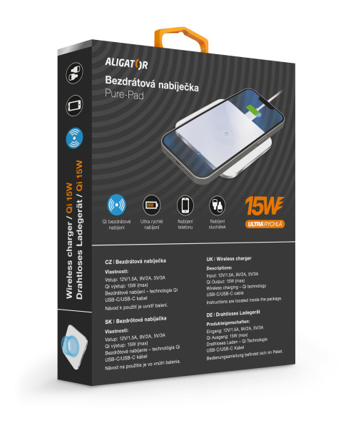 ALIGATOR bezdrátová nabíječka Aligator Pure-Pad 15W, bílá