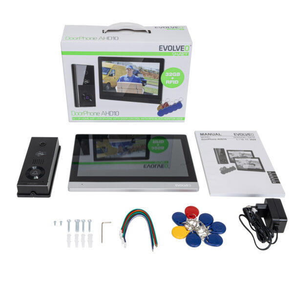 6-491 EVOLVEO DoorPhone AHD10, Sada domácího WiFi videotelefonu s ovládáním dveří a RFID, černo stříbrný 1