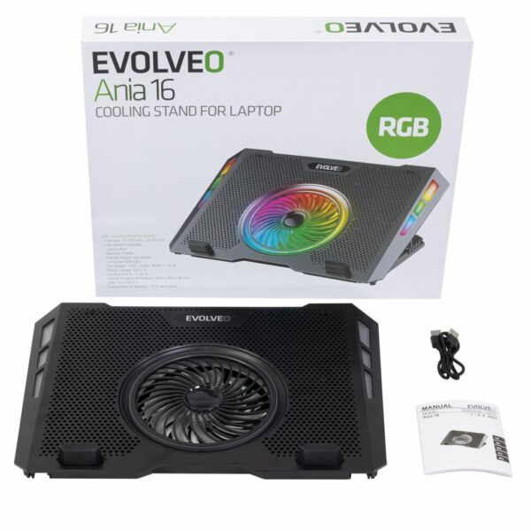 6868_image EVOLVEO Ania 16, chladicí podložka pod notebook, 5x ventilátor, RGB podsvícení