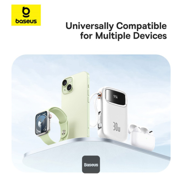 7-238 Baseus power banka Qpow 10000mAh 30W bílá s USB-C kabelem