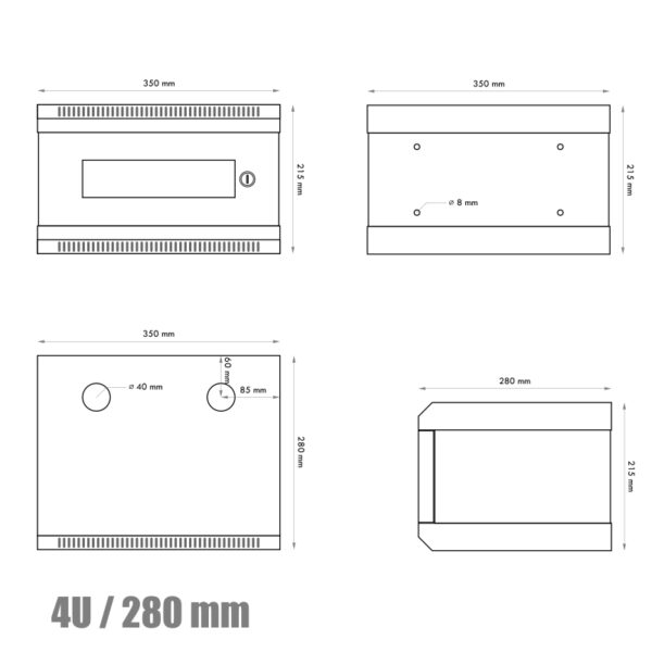 10" rack jednodílný 4U/280 DATACOM šedý Skl.dv.