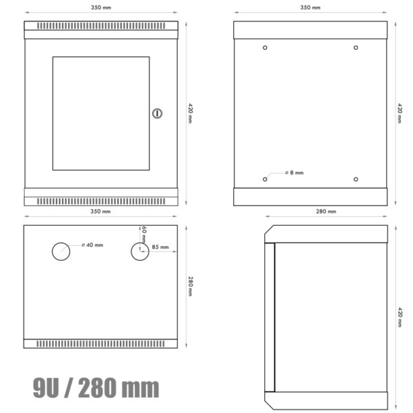 10" rack jednodílný 9U/280 DATACOM černý Skl.dv.