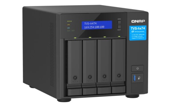QNAP TVS-h474-PT-8G (2core 3,7GHz, ZFS, 8GB RAM, 4x SATA, 2x M.2 NVMe, 2x PCIe, 2x 2,5GbE, 1x HDMI)