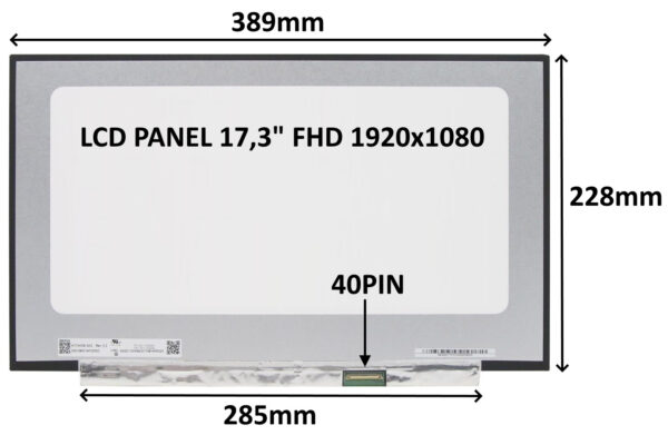 77030549_obr_s-2 LCD PANEL 17,3" FHD 1920x1080 40PIN MATNÝ IPS 144HZ / BEZ ÚCHYTŮ