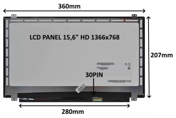 77046770_s-2 LCD PANEL 15,6" HD 1366x768 30PIN MATNÝ / ÚCHYTY NAHOŘE A DOLE