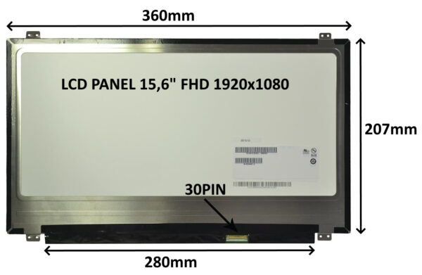 77049210_s-2 LCD PANEL 15,6" FHD 1920x1080 30PIN MATNÝ IPS / ÚCHYTY NAHOŘE A DOLE