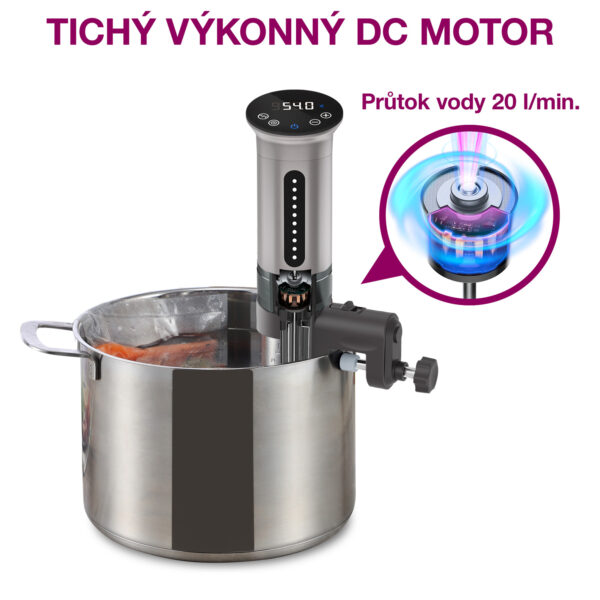 7Tichy-vykonny-DC-motor Salente SuChef, Sous Vide vařič, nerez
