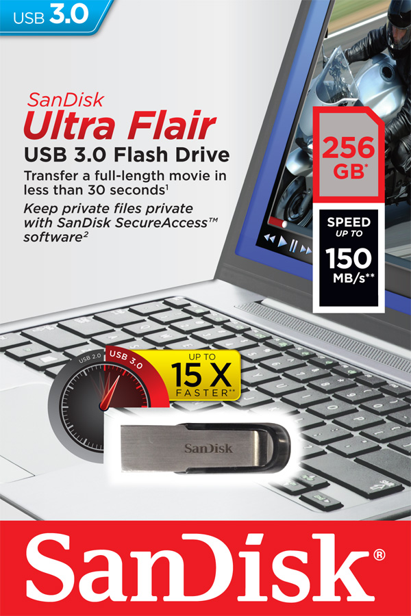 SanDisk Ultra Flair/256GB/USB 3.0/USB-A/Černá
