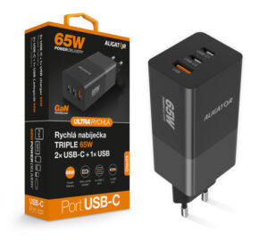95ALN295_s Aligator nabíječka PD65W, 2USB-C, 1xUSB-A, černá