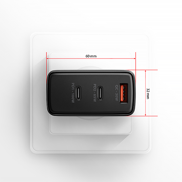 AXAGON ACU-DPQ100, GaN nabíječka do sítě 100W, 3x port (USB-A + dual USB-C), PD3.0/PPS/QC4+/Apple