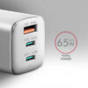 AXAGON ACU-DPQ65W, GaN nabíječka do sítě 65W, 3x port (USB-A + dual USB-C), PD3.0/QC4+/PPS/Apple