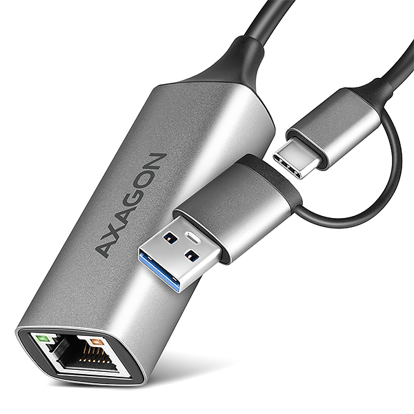 ADE-TXCA-00_hlavni-600_s AXAGON ADE-TXCA, USB-C + USB-A 3.2 Gen 1 - Gigabit Ethernet síťová karta, Asix AX88179, auto instal
