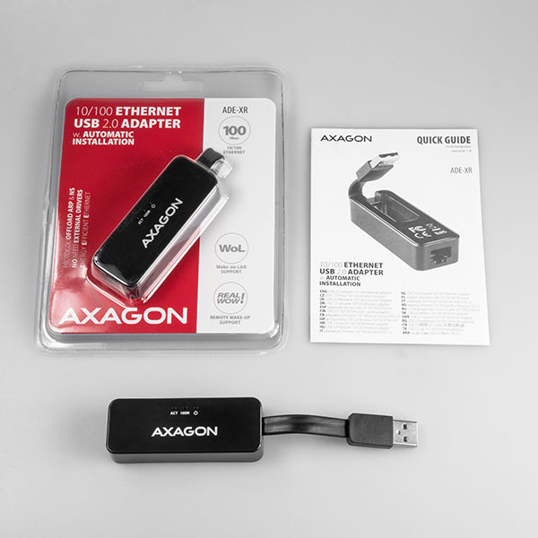ADE-XR-06_all-600 AXAGON ADE-XR, USB 2.0 - Fast Ethernet síťová karta, auto instal, černá