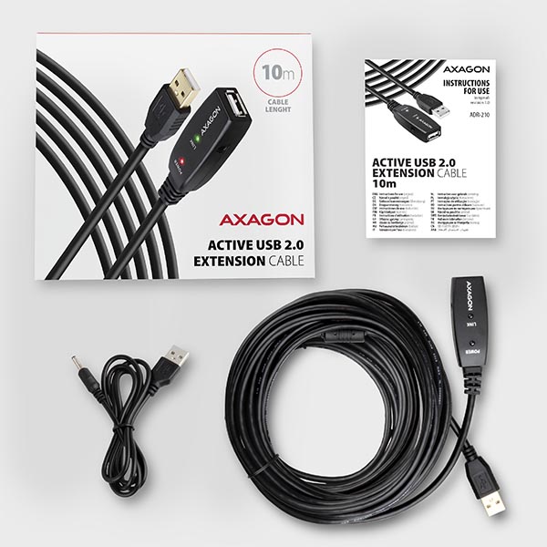 AXAGON ADR-210, USB 2.0 A-M -> A-F aktivní prodlužovací / repeater kabel, 10m