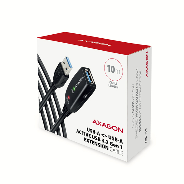 ADR-310-07_box-600 AXAGON ADR-310, USB 3.2 Gen 1 A-M -> A-F aktivní prodlužovací / repeater kabel, 10m