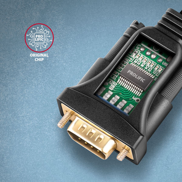 ADS-1PSN-02_chip-600 AXAGON ADS-1PSN, USB-A 2.0 - sériový RS-232 DB9-M Prolific adaptér / kabel 1.5m