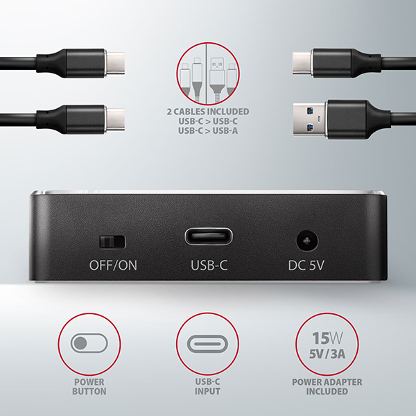 AXAGON ADSA-M2C, USB-C 3.2 Gen 2 -  2x M.2 NVMe SSD CLONE MASTER dokovací stanice