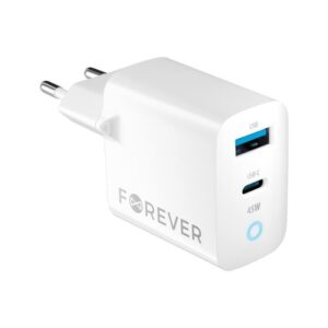 ATCUSBCPD45WFOWH_s-1 Rychlonabíječka do sítě Forever GaN TC-06-45AC GaN PD QC 1x USB-C 1x USB 45W bílá