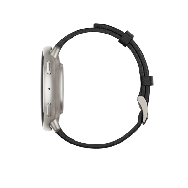 Amazfit-Active-2-NFC-Black-Leather-Round-Side Amazfit Active 2 Round NFC/Silver/Elegant Band/Black Leather