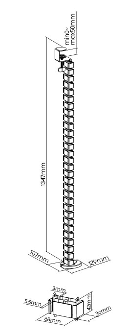 BRCC101_rozmery Organizér kabelů Brateck CC10-1