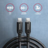 AXAGON BUCM-CM10AB, HQ kabel USB-C <-> USB-C, 1m, USB 2.0, PD 60W 3A, ALU, oplet, černý