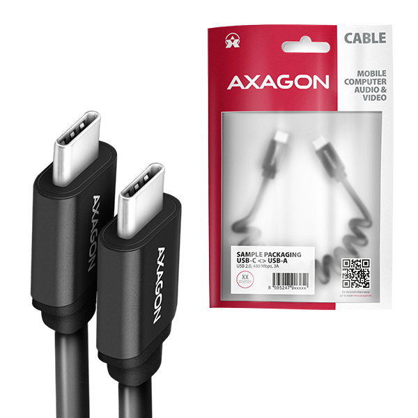 BUCM-CMxxTB-06_all-600-1 AXAGON BUCM-CM10TB, TWISTER kabel USB-C <-> USB-C, 0.6m, USB 2.0, PD 60W 3A, ALU, tpe, černý
