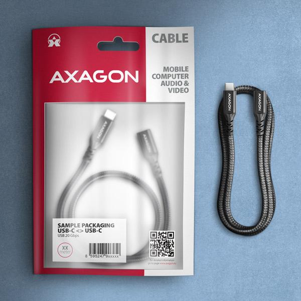 BUCM32-CFxxAB-A_all-600 AXAGON BUCM32-CF10AB prodlužovací kabel USB-C (M) <-> USB-C (F), 1m, USB 20Gbps, PD 240W, ALU, oplet