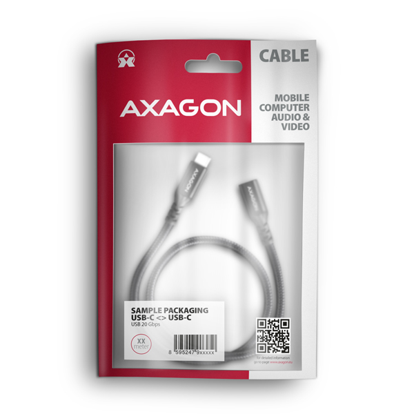 BUCM32-CFxxAB-B_bag-600-2 AXAGON BUCM32-CF15AB prodlužovací kabel USB-C (M) <-> USB-C (F), 1.5m, USB 20Gbps, PD 240W ALU oplet