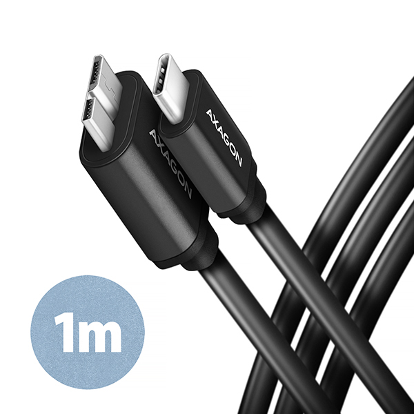 BUMM3-CM10AB-00_hlavni-600_s AXAGON BUMM3-CM10AB, SPEED kabel Micro-B USB <-> USB-C, 1m, USB 3.2 GEN 1, 3A, ALU, tpe, černý
