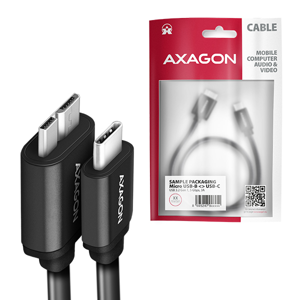 BUMM3-CM10AB-04_all-600 AXAGON BUMM3-CM10AB, SPEED kabel Micro-B USB <-> USB-C, 1m, USB 3.2 GEN 1, 3A, ALU, tpe, černý