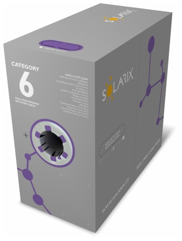 Instalační kabel Solarix CAT6 UTP LSOH Dca-s2,d2,a1 305m/box SXKD-6-UTP-LSOH