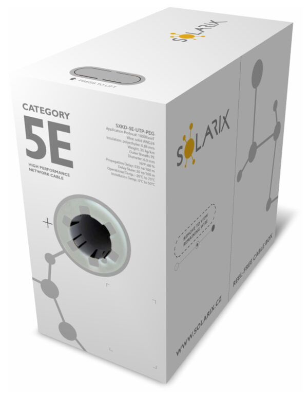 Instalační kabel Solarix CAT5E UTP PE Fca venkovní Gelový 305m/box SXKD-5E-UTP-PEG