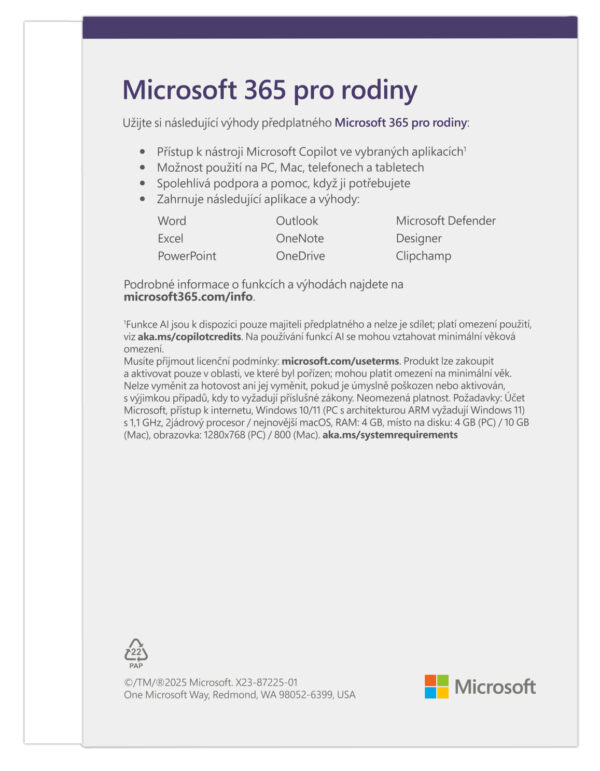 Microsoft 365 Family FY25H2 Mac/Win, 1 Rok, CZ