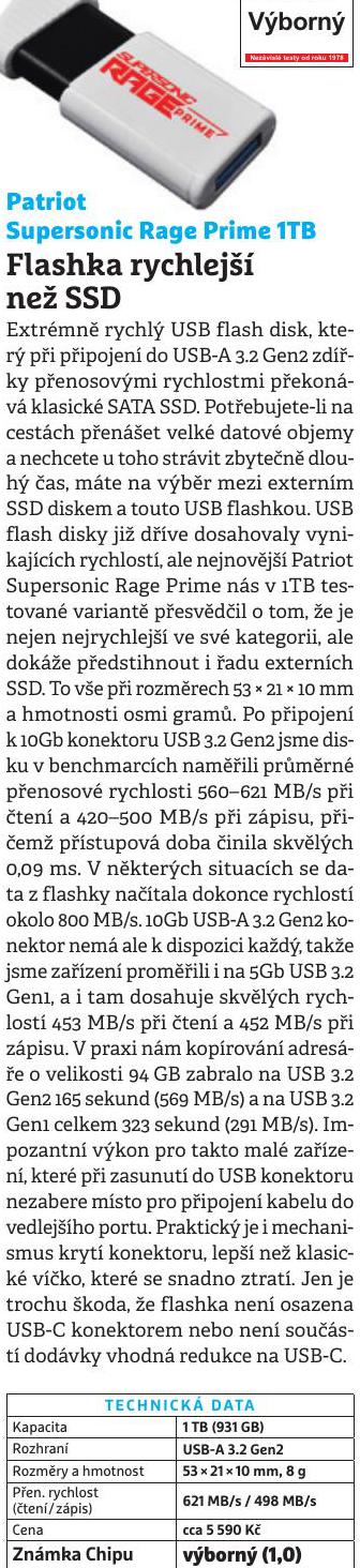 Chip_article_SupersonicRagePrime_1TB Patriot RAGE Prime/1TB/USB 3.2/USB-A/Bílá