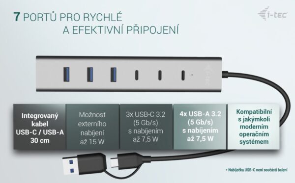 Clipboard01-7 i-tec USB-C/USB-A Charging Metal HUB 7 Port (3x USB-C, 4x USB-A)