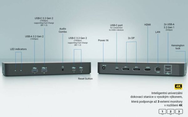 i-tec USB-C Intelligent Triple Display Docking Station, Power Delivery 100W