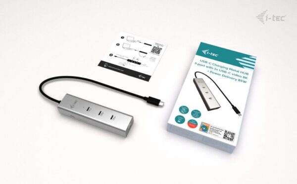 Clipboard11m i-tec USB-C Charging Metal HUB 5port with USB-C video 8K, Power Delivery 85W