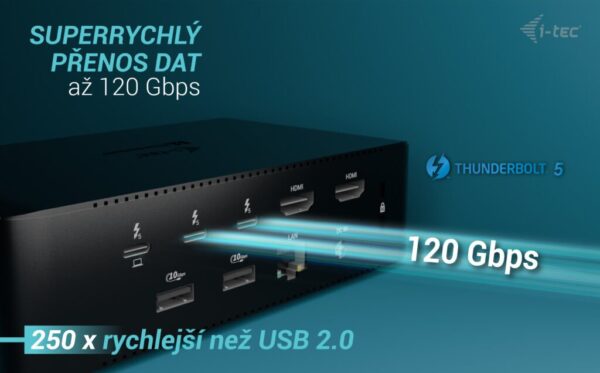 i-tec Thunderbolt5 Quattro Display Docking Station, 5x USB, 2.5 GLAN, Power Delivery 140W
