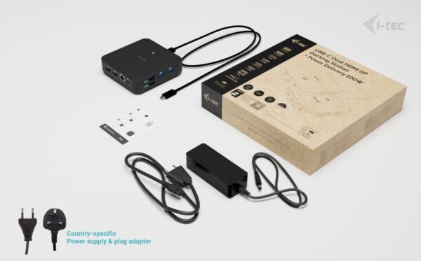 Clipboard12d i-tec USB-C DP Dual HDMI Docking Station, Power Delivery 100W + i-tec Universal Charger 100W