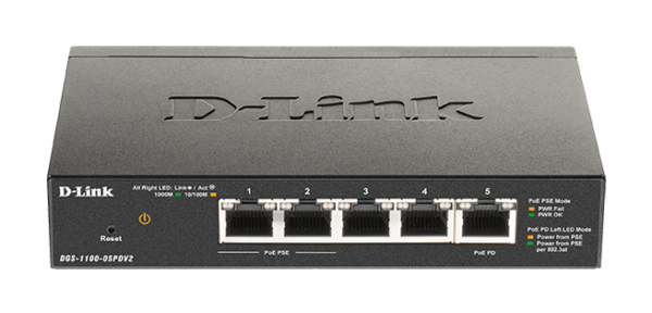 D-Link DGS-1100-05PDV2 5-Port Gigabit PoE Smart Managed Switch with 1 PD port