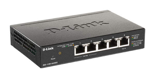 D-Link DGS-1100-05PDV2 5-Port Gigabit PoE Smart Managed Switch with 1 PD port