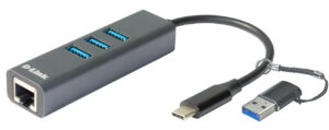 DUB-2332_A1_side_s D-Link USB-C/USB to Gigabit Ethernet Adapter with 3 USB 3.0 Ports